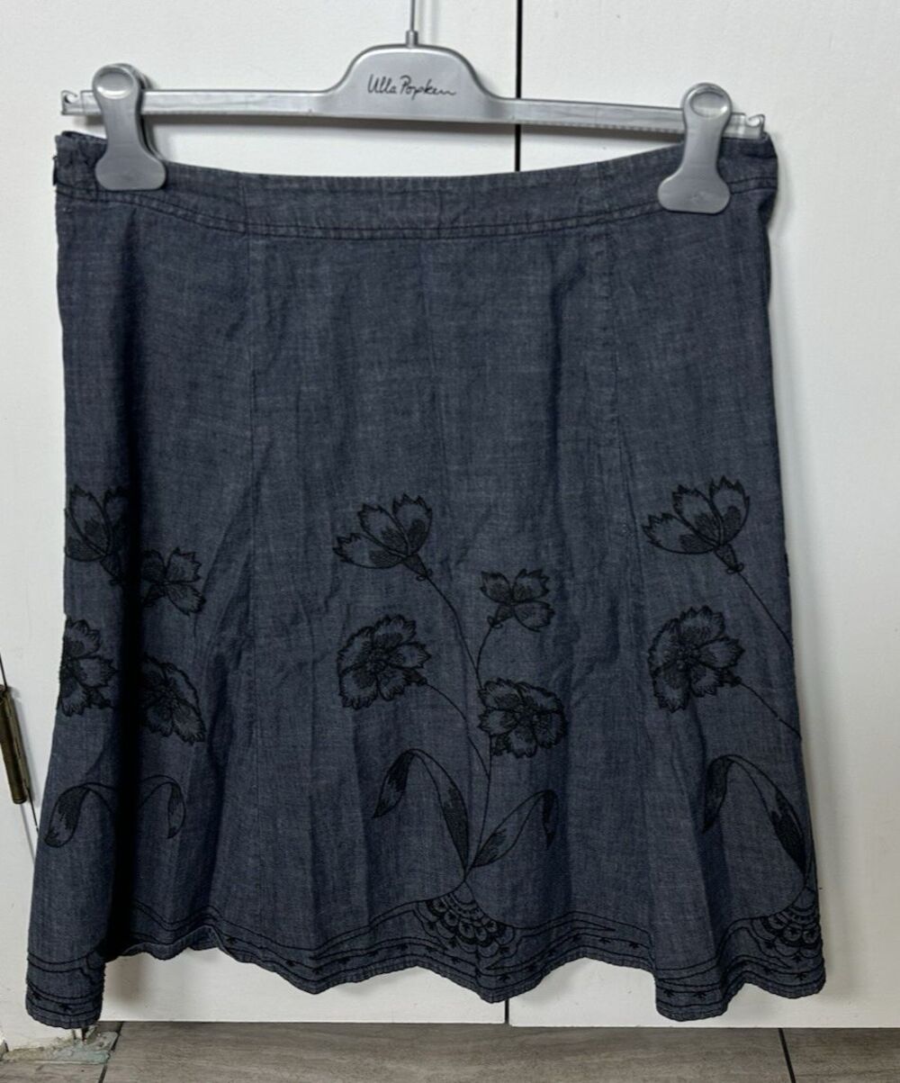 VGC J. Jill Floral Embroidered 100% Cotton A Line Midi Skirt Size 14Petite